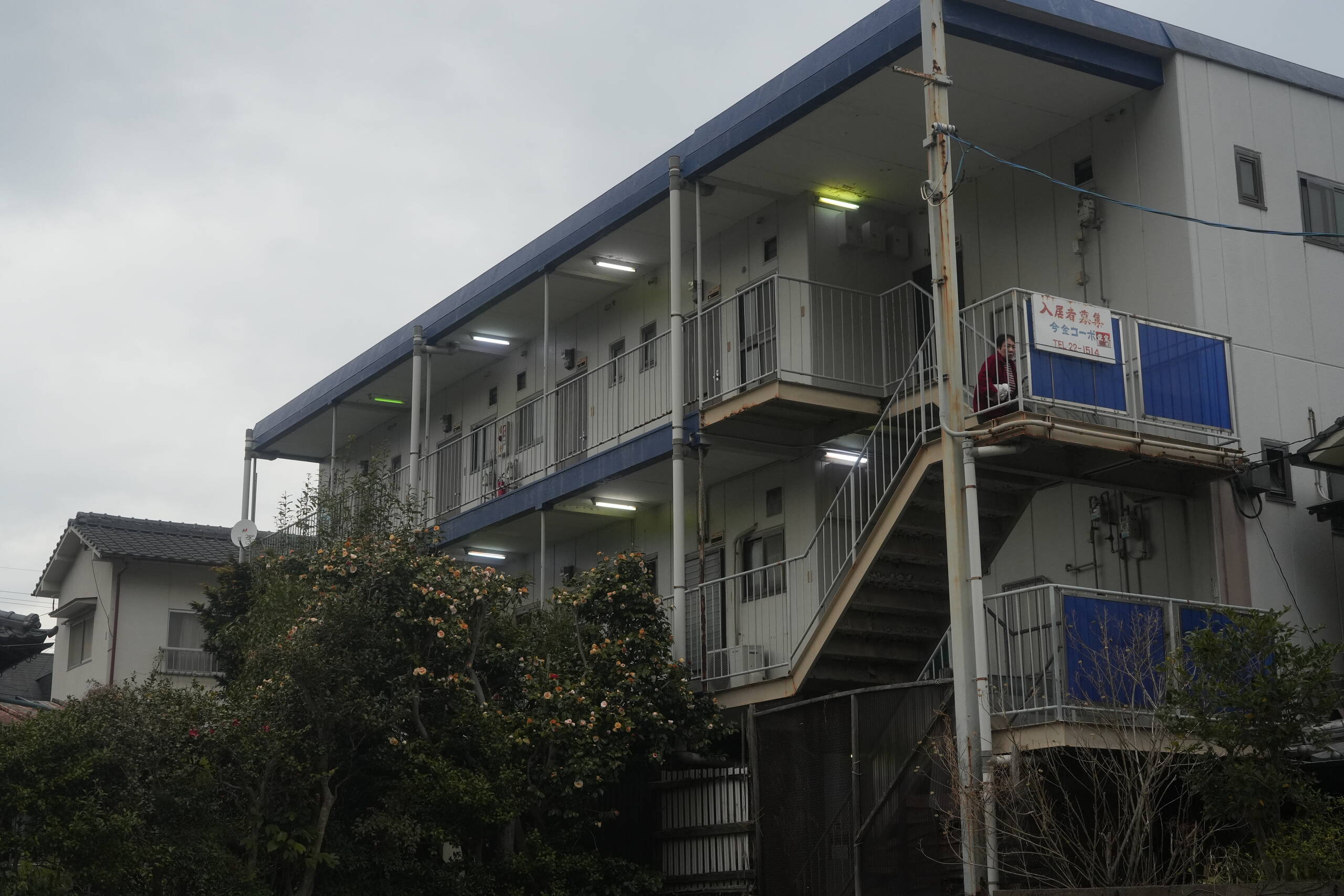 An image of blue apartments.